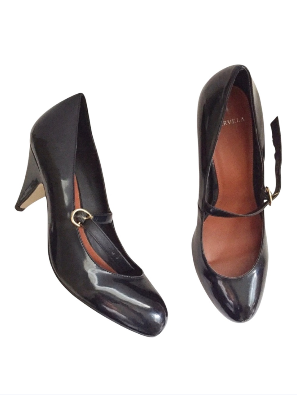 CARVELA KURT GEIGER Black Leather Mary Jane Heels Pumps Size 9 EU 40